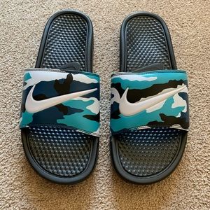 blue camo nike slides